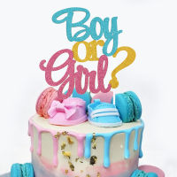 Glitter Boy หรือ Girl เค้ก Toppers เพศเปิดเผยปาร์ตี้ตกแต่งเค้กสีชมพูเขาหรือเธออุปกรณ์วันเกิดเค้กธง-VXCB MALL