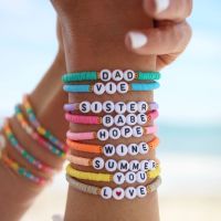 【CW】☬  Vlen Customize Name Jewelry Boho Beach Initial for Personalized Pulseras Heishi