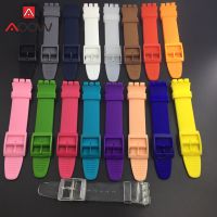 【ขายร้อน】สายนาฬิกาซิลิโคนอ่อนนุ่มสีสันสดใสสำหรับ Swatch Watch 16มม. 17มม. 19มม. 20มม. ยางเปลี่ยนสายรัดสร้อยข้อมืออุปกรณ์เสริมสีดำ