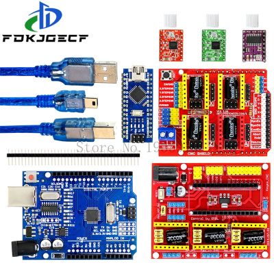 แผ่นป้องกัน CNC V3 V4เครื่องแกะสลักเครื่องพิมพ์3D + A4988 DRV8825ขยายไดร์เวอร์บอร์ดสำหรับ Arduino + นาโน3.0 R3 UNO พร้อมสาย USB