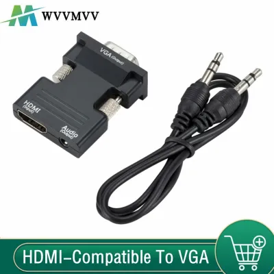 WvvMvv konverter VGA kompatibel dengan kabel Audio 3.5Mm 1080P HDMI wanita ke VGA Male Adapter untuk PC Laptop