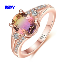 BZY 18K เติมสีทองกุหลาบกับหินธรรมชาติเจ้าสาวในการหมั้นแต่งงานแหวน