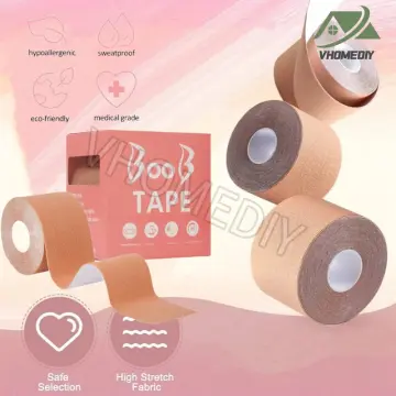 Boob Tape, Breast Lift Boobytape with Nipple Covers, Waterproof Bob Tape  DIY Breathable Breast Lift Tape for A-E Large Breast Pink 