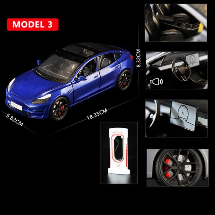 1:24 TESLA Model 3 Model Y S Car Toys Alloy Car Model Diecast Metal Vehicles Model Simulation Collectible Sound Light Kids Gifts
