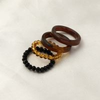 4pcs/set Acyrlic Ring Set Brown Series Resin Beaded Elastic Rings Bridal Engagement Anillos Women Finger Jewelry