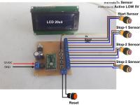 บอร์ดจับเวลาอเนกประสงค์ 3 ตำแหน่ง 4 Sensors จอ LCD2004 (ไม่รวมเซนเซอร์)