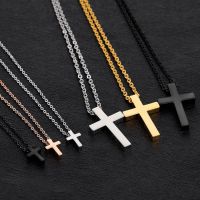 JHSL Mini Small Cross Pendants Girls Gift Women Christian Necklaces Black Rose Gold Color Stainless Steel Chain Fashion Jewelry Fashion Chain Necklac