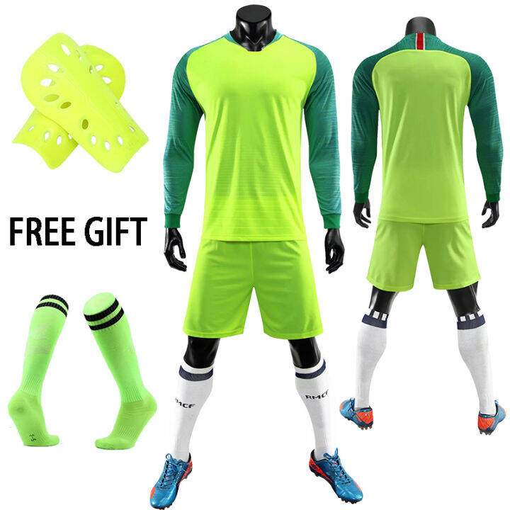 kids-adult-goalkeeper-uniforms-suit-football-jerseys-men-boys-women-long-sleeve-soccer-jerseys-set-with-socks-shin-guards