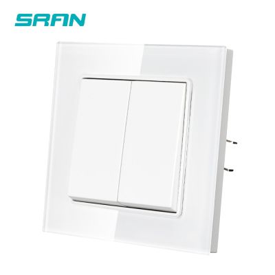 SRAN EU light switch 2gang 1way 16A 250V Crystal tempered glass panel white 82mm * 82mm Wall switch eu F610-21W