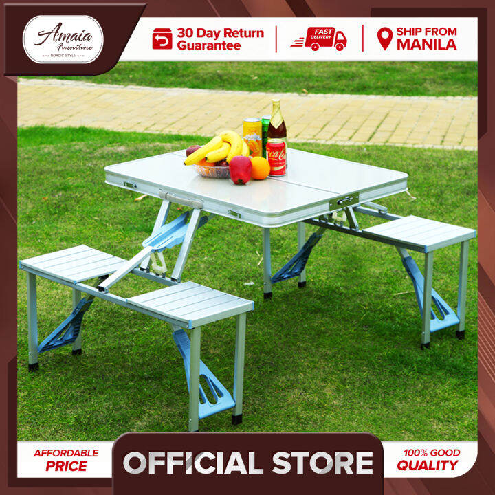 Portable Aluminum Folding Table With Built in Chair, Table and Chair