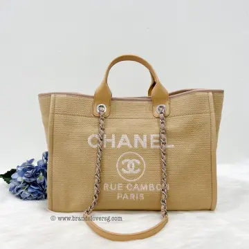 Chanel 22C Beige Deauville Large Shopping 2 Way Tote Bag