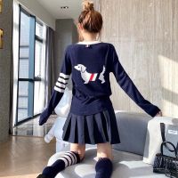 Early autumn TB four-bar back puppy pattern V-neck ice silk long-sleeved knitted cardigan female college style sweater coat