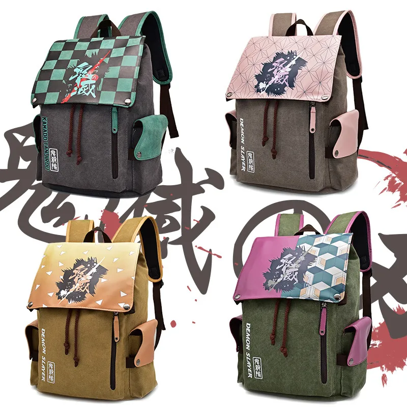 Demon Slayer Anime Backpack High Quality Canvas Plus PU Cartoon Backpacks  Young Men Women Popular Travel Bags Middle School Student School Bag  Graduation Season Gift | Lazada