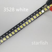 【No-profit】 จัดส่งฟรี100ชิ้น3528โคมไฟสีขาว3528/2835 SMD LED 3528-CW แสงสีขาวสว่างเป็นพิเศษ5000-6500K 5V