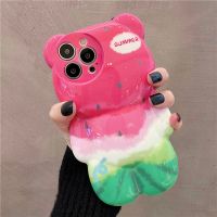 .Suitable For iphone 11 Summer Watermelon Bear Phone Case iPhone 14pro 13 12 14 Pro Max 12pro 13promax Contrast Oil Painting Full Cover Anti Drop Soft Silicone Protective Womens