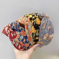 2 buah/set ikat rambut kain silang bunga Retro kelas tinggi ikat kepala perempuan bando cuci bertepi lebar wajah Aksesoris Rambut