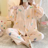 Spot parcel post Pineapple Maternity Pajamas Nursing Wear SpringSummer Soft Perspiration Absorbing Cotton Gauze Confinement Clothing Autumn Long Sleeve Maternity Suit