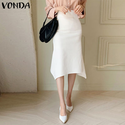 (จัดส่งฟรี)Fancystyle VONDA ชุดผู้หญิงกระโปรงกระโปรงเข้ารูปแบบบอดี้คอนทรงเอไลน์สำหรับเดินทางแบบไม่สม่ำเสมอสีพื้นหรูหรา