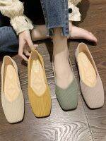 ♗ 2023 spring new Korean version of elastic breathable knitted single shoes womens flat bottom fairy style all-match retro grandma shoes trend