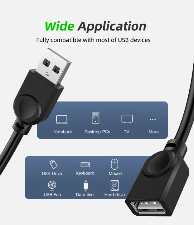 【Ready Stock】2.0 USB Extension Cable Male To Female USB Cable Data Sync Cable USB Extender USB Extension Cord