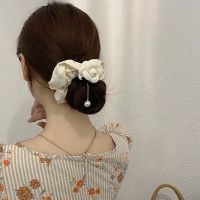 SUNNYDOLL เครื่องประดับผม สง่างาม หมวก ผ้า ผู้หญิง เด็กผู้หญิง Camellia Scrunchies วงผม ที่รัดผม เชือกผมยางยืด