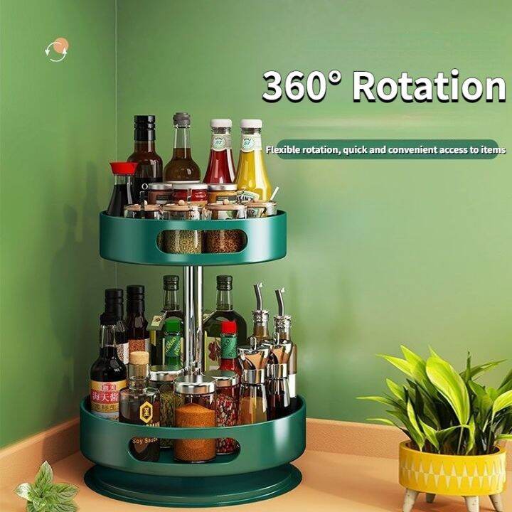 1/2/3 Tier Turntable Spice Rack Metal 360°Rotating Spice Rack Storage