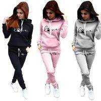 Holiday Discounts Спортивный Костюм Женск Womens 2-Piece Set Sweatshirt+Pants Fleece Turtleneck Hooded Love Cat Paw Print Oversize Female Suit