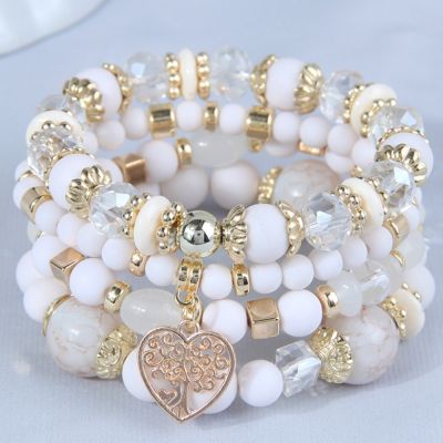 DIEZI Bohemian White Crystal Beads Strand Bracelets For Women Girls Ethnic Tree Of Life Charm Wrap Bracelet Pulseira Feminina