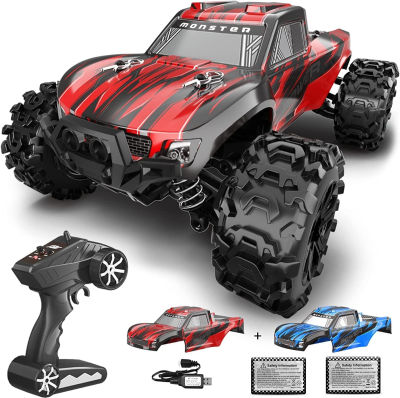 Upgraded Remote Control Car for Boys,GUOKAI 1:18 Scale Fast RC Cars All Terrain,High Speed 25MPH Rock Crawler RC Truck 4x4 Off Road Waterproof 2.4 GHz control with Extra Shell and Battery 40+ min Run Truck With Red&amp;blue Two Shells