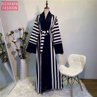 【YF】 Striped Eid Abaya Kimono Muslim Cardigan Hijab Dress Abayas For Women Kaftan Dubai Oman Caftan Prayer Turkish Clothing