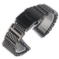 24mm Cool Outstanding Shark Mesh Watchband Black Wrist Watch Band Strap Luxury Solid Link Stainless Steel Replacement