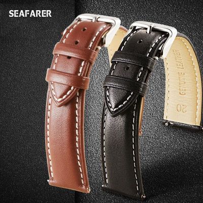 ♗ 18มม. 20มม. 22มม. 24มม.Genuine Leather Watch Band for Casio Seiko Citizen Diesel Fossil Steel Clasp Belt Wrist Strap