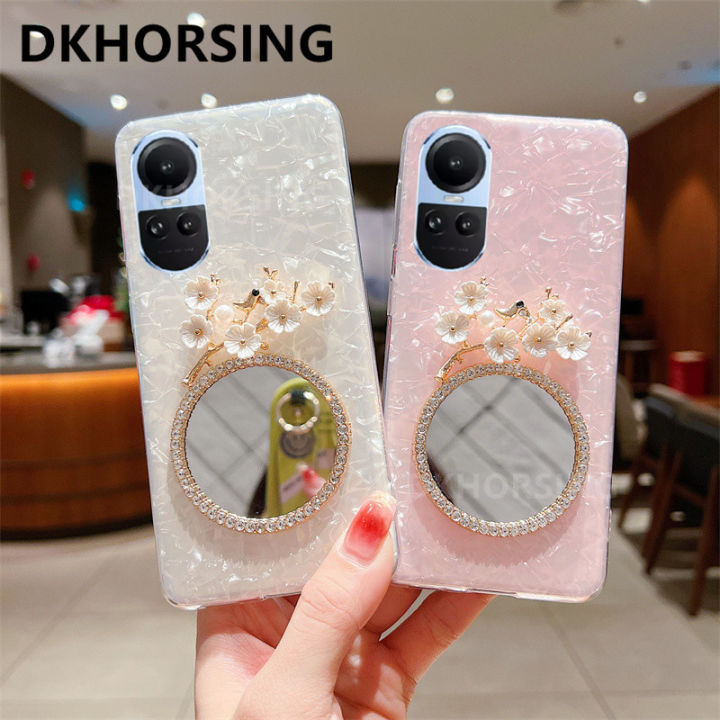 dkhorsing-กระจกแต่งหน้า-oppo-reno-10-reno10-pro-reno10-pro-เพชรลายดอกไม้เคสโทรศัพท์นิ่มมีกากเพชร-oppo-reno-10-5g-ฝาครอบ2023-reno-10pro-plus