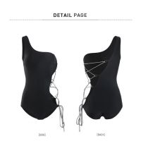 swimsuit Korea new swimsuit solid color black one shoulder strap y bikini