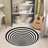 5 Sizes 3D Rug Visual Illusion Swirl Black And White Anti-Skid Area Dining Room Carpet Floor Mat