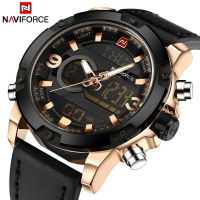 NAVIFORCE นาฬิกาทหารดิจิทัลหนังนาฬิกากีฬาผู้ชายสำหรับผู้ชาย,นาฬิกาควอตซ์กันน้ำหรู Reno Masculino