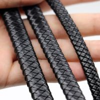 ☊☏ 0.5/1meter Vintage Black Brown Genuine Braided Leather Cords 8mm 10mm 12mm Flat Leather Cord for Bracelet Jewelry Making