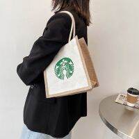 【Candy style】 กระเป๋าผ้าแคนวาส ลาย Starbucks ทรงโท้ท