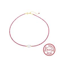 ORSA JEWELS 925 Silver Vintage Choker Women Necklace Natural Stone Garnet Small Beads Freshwater Pearl Choker Jewelry SN157