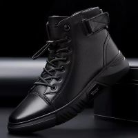 Mens Motorcycle Boots Comfortable Platform Boots Men‘s’ Outdoor High Top Leather Boots Fashion Comfortable Waterproof Men Shoes