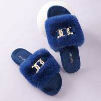 Comwarm New Fashion Plush Slippers Women 2023 Winter Furry Flip-flops Ladies Open Toes Outdoor Fur Slides Home Non-slip Flats