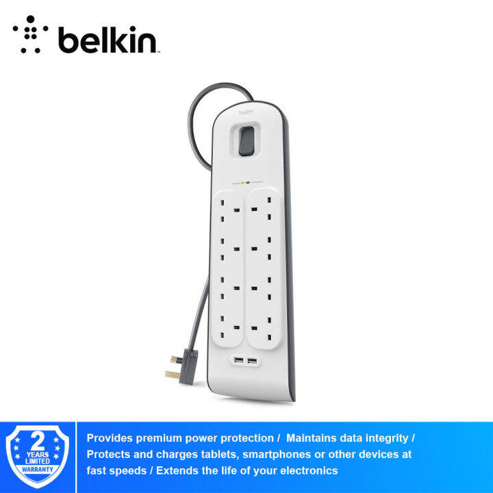 Belkin BSV804sa2M 8-Outlet Surge Protection Strip With Two USB Ports ...