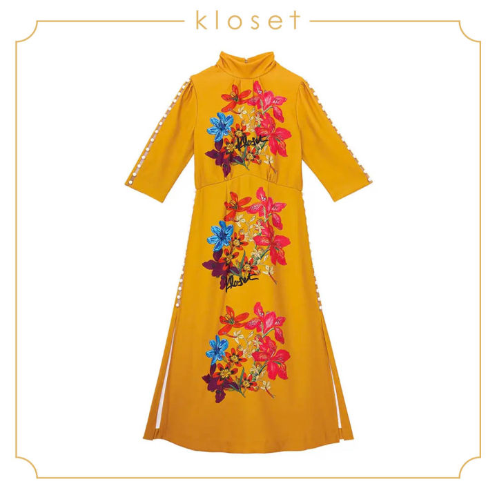 kloset-kloset-floral-maxi-dress-aw19-d027-ชุดเดรส-ชุดผ้าพิมพ์-ชุดเดรสแต่งดีเทล-ชุดเดรสแฟชั่น