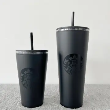 Set Of 2 Starbucks Black And White 16oz Plastic Straw Cups Tumblers