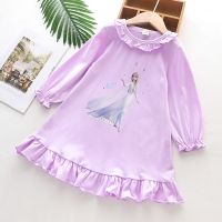 Girls Dress Cartoon 2023 Summer Frozen Fashion Children 39;s Elsa Princess Baby Girl Toddler Long Sleeve Cute Nightgown 3-8Y