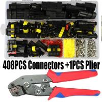 ☎✉ 408pcs Waterproof Male Female Electrical Connectors Plug 1-4Pins Sets With Crimping Pliers Way With Wire For Car Motorcycle