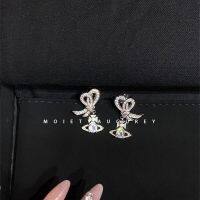 Westwood Vivian CONT Queen Mother luxury romantic gentle full of diamonds fashionable high-end three-dimensional bow Saturn pendant earrings 2023 imported