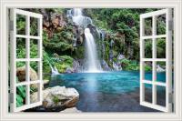 3D Effect Window View WALL STICKERS Mountain Waterfall Frame Vinyl Decal Decor Mural Kitchen Bathroom motorbike wall art