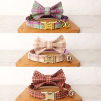 【CW】 Cotton Collar with Bow tie Personalized Engraving ID Tag Nameplate for Collars Necklace Small Dogs