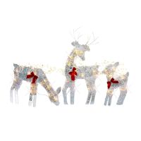 Set of 3 Lighted Christmas 2D Reindeers Outdoor Decorations, Pre-Lit Xmas Rudolph &amp; Santa Sleigh with Lights